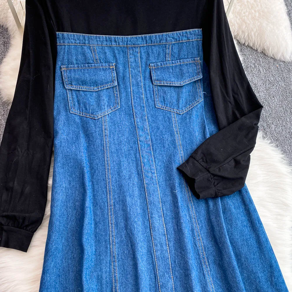 Женское джинсовое платье соответствующего цвета женская корейская версия