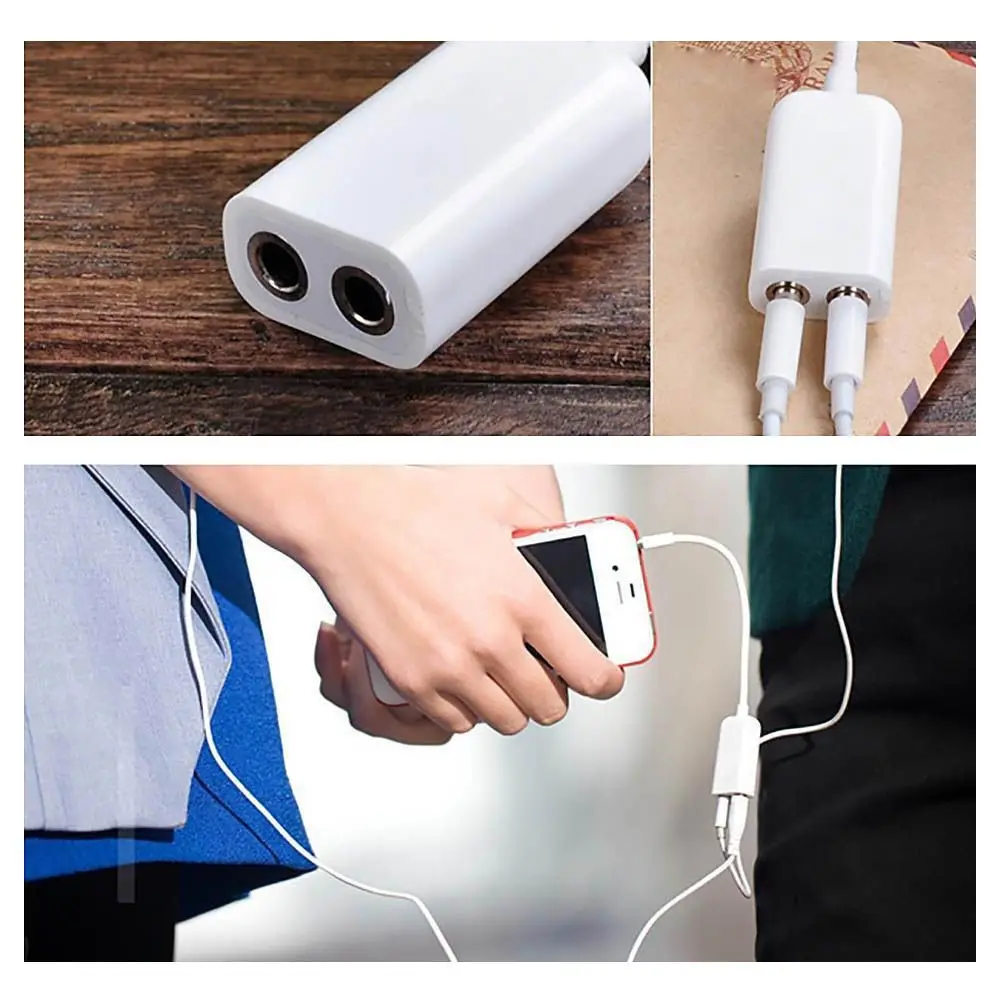 

Earphone Extension Stereo Adapter White 3.5mm Headphone Y Splitter Audio Cable 1 Male To 2 Female