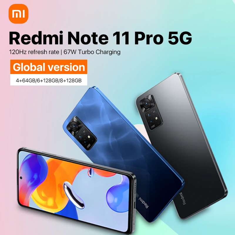 

Xiaomi Redmi Note 11 Pro 5G Smartphone NFC Snapdragon 695 108MP Camera 67W Turbo Charging 5000mAh 6.67" Cellphone Global Version