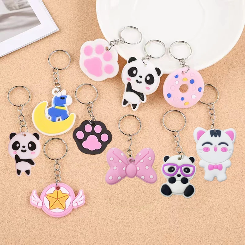 100 PCS Cartoon Anime Keychain Party Favor Cute Cheap Keyrings Wholesale PVC Colorful Pendants Gift Key Ring Animal Charms Set images - 6