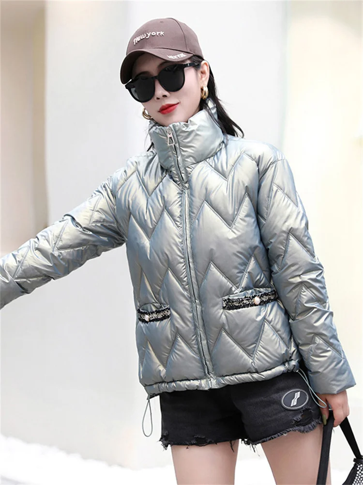 Cotton Coat Women Short Small Thick Warmth Clothing 22 Winter New Fashion Korean Beading Loose Stand Collar Chic Parkas Feminina