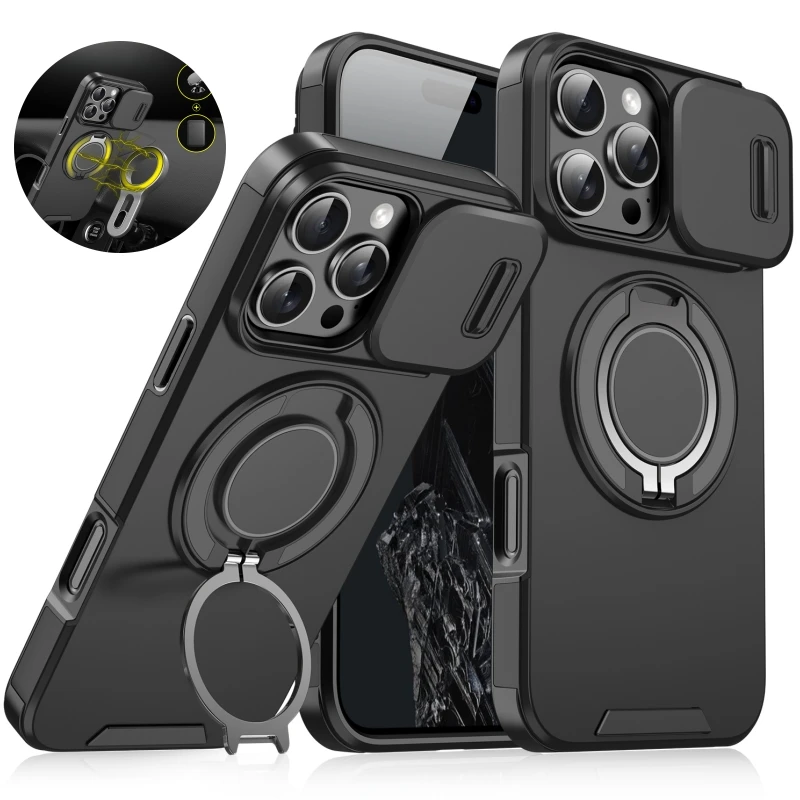 For Magsafe Magnetic Wireless Charge Armor Case For iPhone 17 16 15 14 13 12 11 Pro Max Plus Slide Camera Protection PC Cover