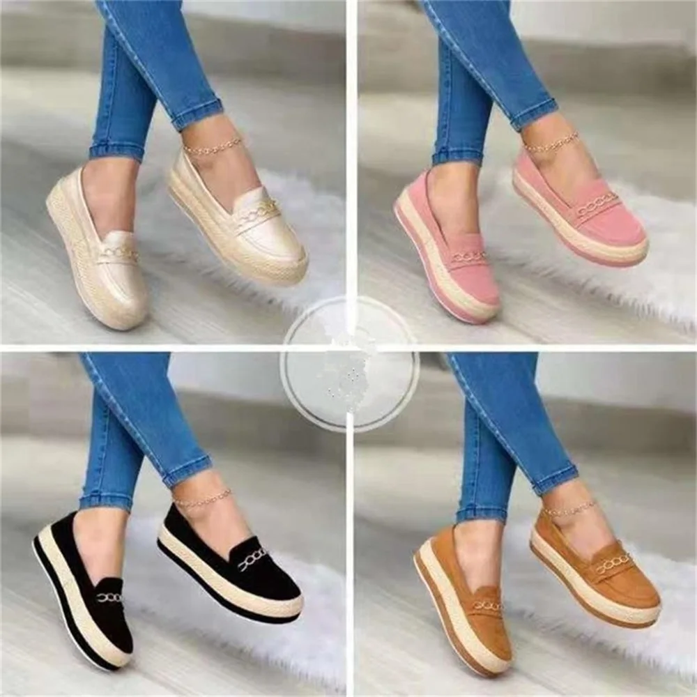 

Кроссовки женские с цепочкой, модная обувь на плоской подошве, с круглым носком, без застежки, для дома и улицы, осень 2021