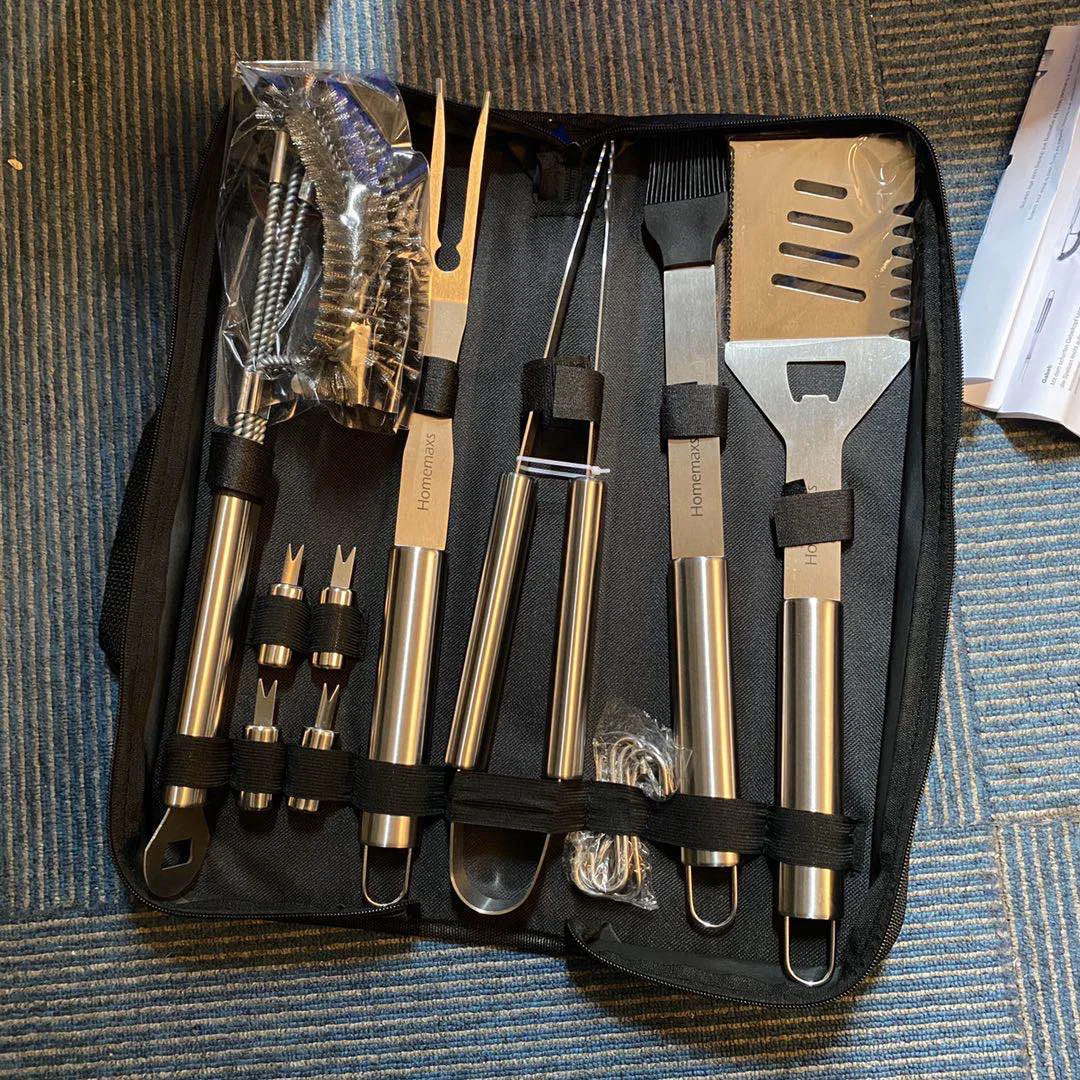 

14pcs Safe Easy Clean Portable Stainless Steel Kitchen Grill Tools with Oxford Case