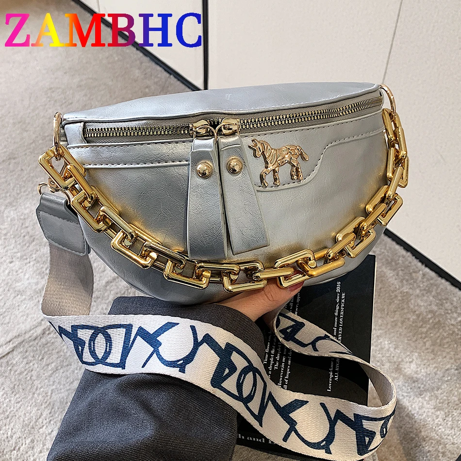 

Luxury Women's Waist Oil Skin Design PU Leather Crossbody Bags for Women 2023 Fashion Chain Travel Waist Female Brand Chest Bags