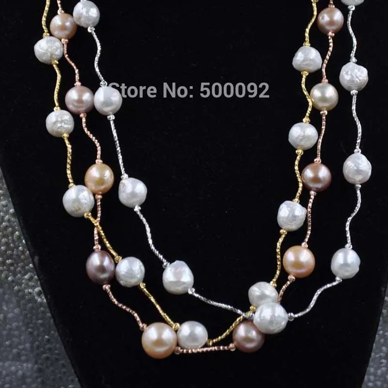

65cm long 11-12mm natural furrow genuine freshwater pearl necklace