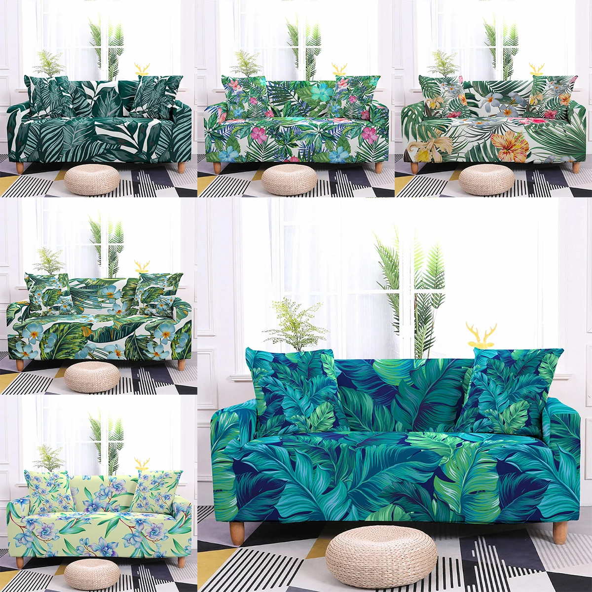 

Эластичный чехол для дивана с цветочным рисунком листьев тропических джунглей 3D чехол для дивана домашний декор для гостиной чехлы на кресла