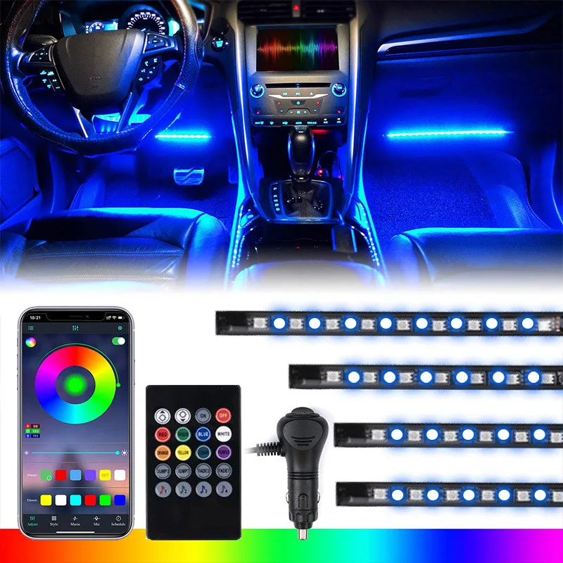 

Car Atmosphere Interior Light USB Cigarette Lighter APP Wireless Remote Music Control Multiple Modes LED Strip Ambient Light