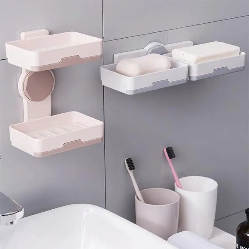 

Non Punching Drainage Soap Box Soap Holder Rotating Soap Holder Double Layer Adhesive Hook Bathroom Kitchen Storage