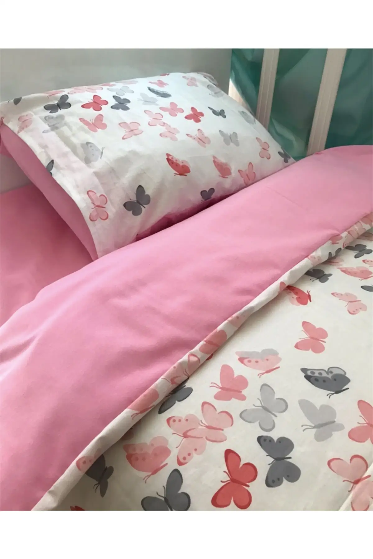 100 cotton Baby/kids 60x120 Cm Bedding Pillow Quilt Set Pink Kelebekli Cotton Baby & Kids home Textile Textile &