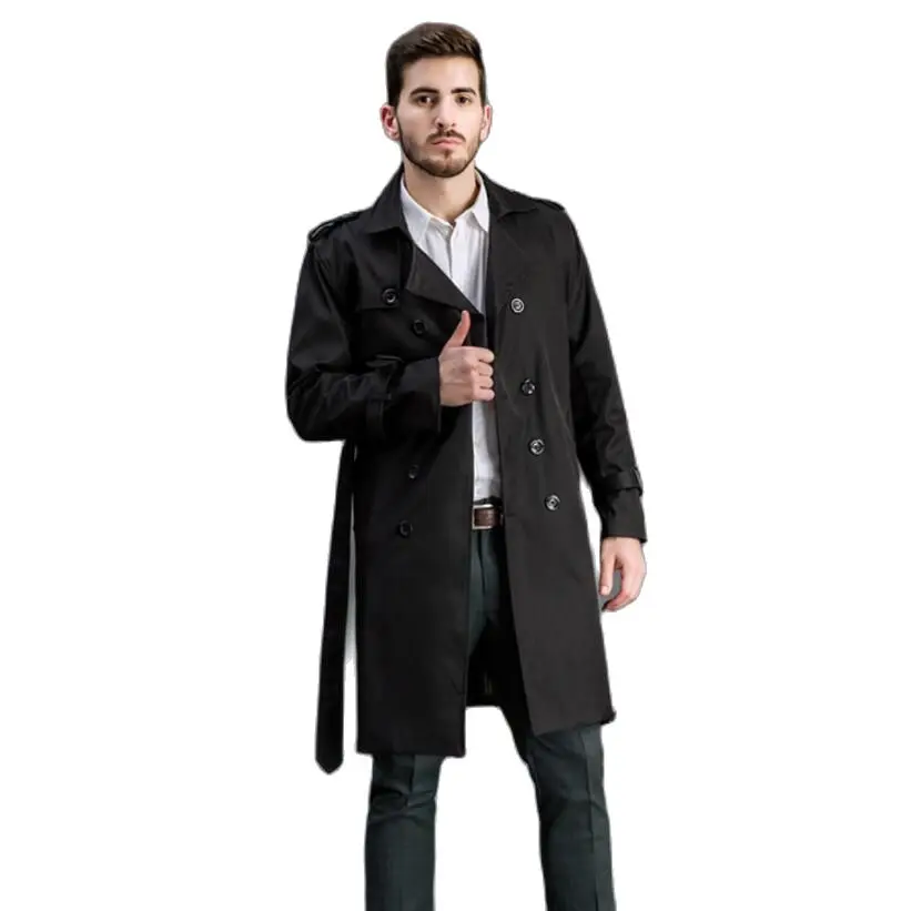 Мужское длинное пальто с отложным воротником на осень/зиму
