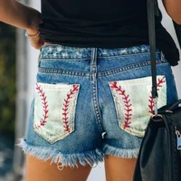 womens 2022 summer new street ins hot girl personality pocket print pattern stitching hole denim shorts hot pants