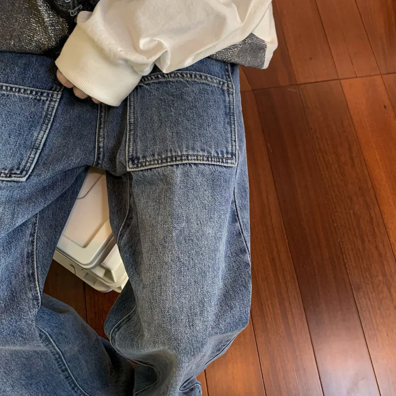 Blue Green Baggy Jeans Men Fashion Retro Casual Cargo Jeans Mens Japanese Streetwear Hip Hop Loose Straight Denim Trousers Men