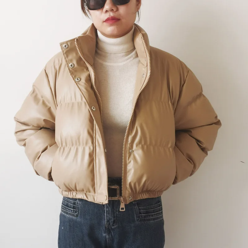 2022 Autumn Winter Leather Cotton Clothes St Collar Leather Coat Women's Warm  Mini Short Abrigos Jackets  Thick （Winter)