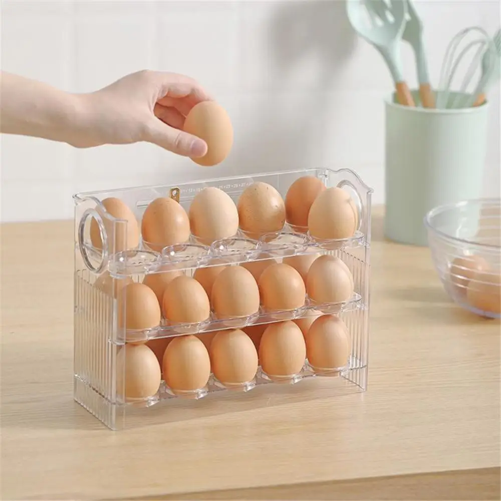 

No Need To Flip Efrigerator Organizer Automatically New Eggs Holder Three-layer Transparent/green Egg Fresh-keeping Case Hot