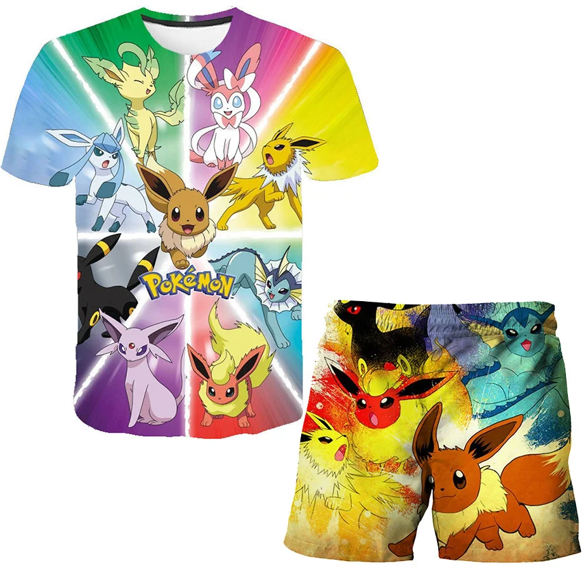 

3D Fashion Children's Clothing Pokemon T Shirt Set Kids Cartoon Tops+Shorts Sports Suit Pokémon 4-14 Years Summer Casual Costume