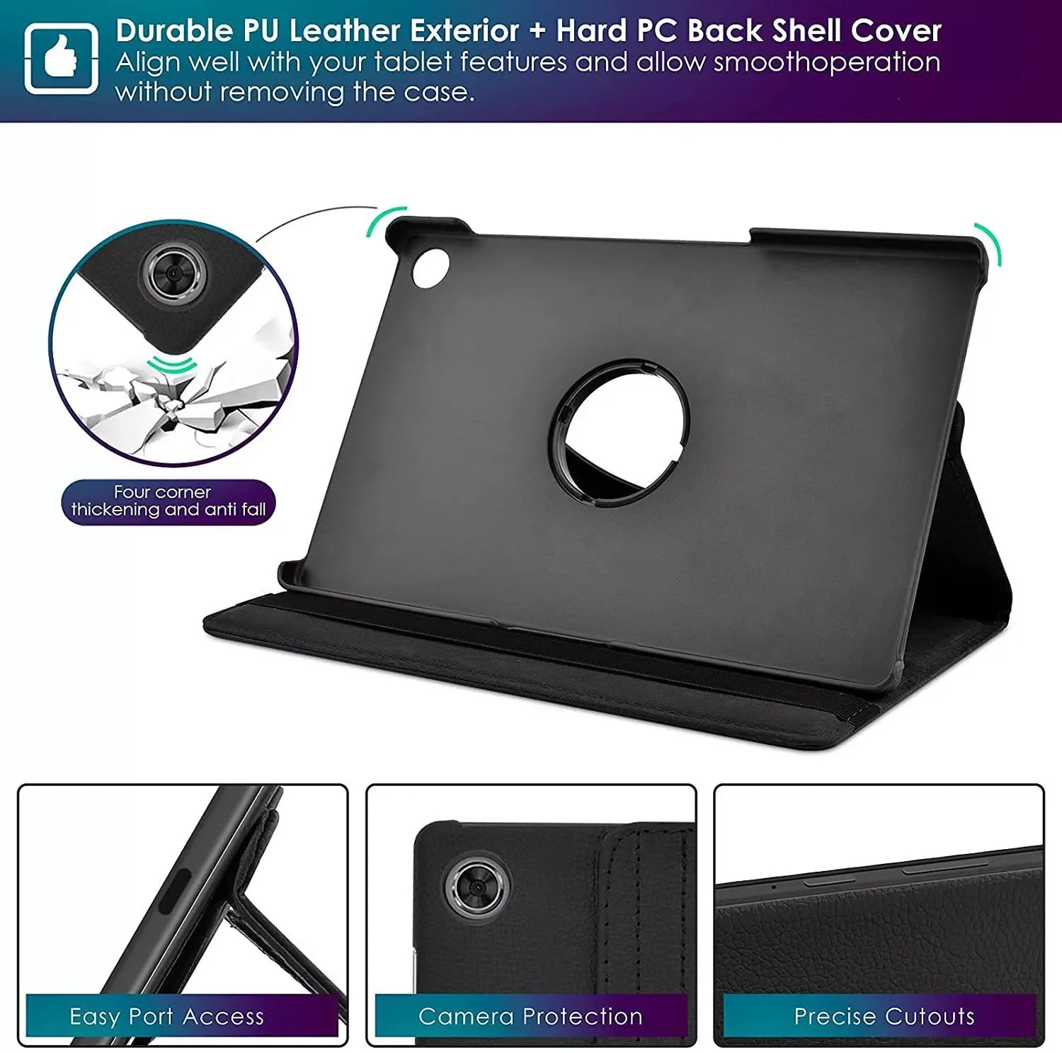 

Rotating Case for Realme Pad 10.4 Inch,Premium PU Leather Multi-Angle Stand Folding Hard Back Protective Cover