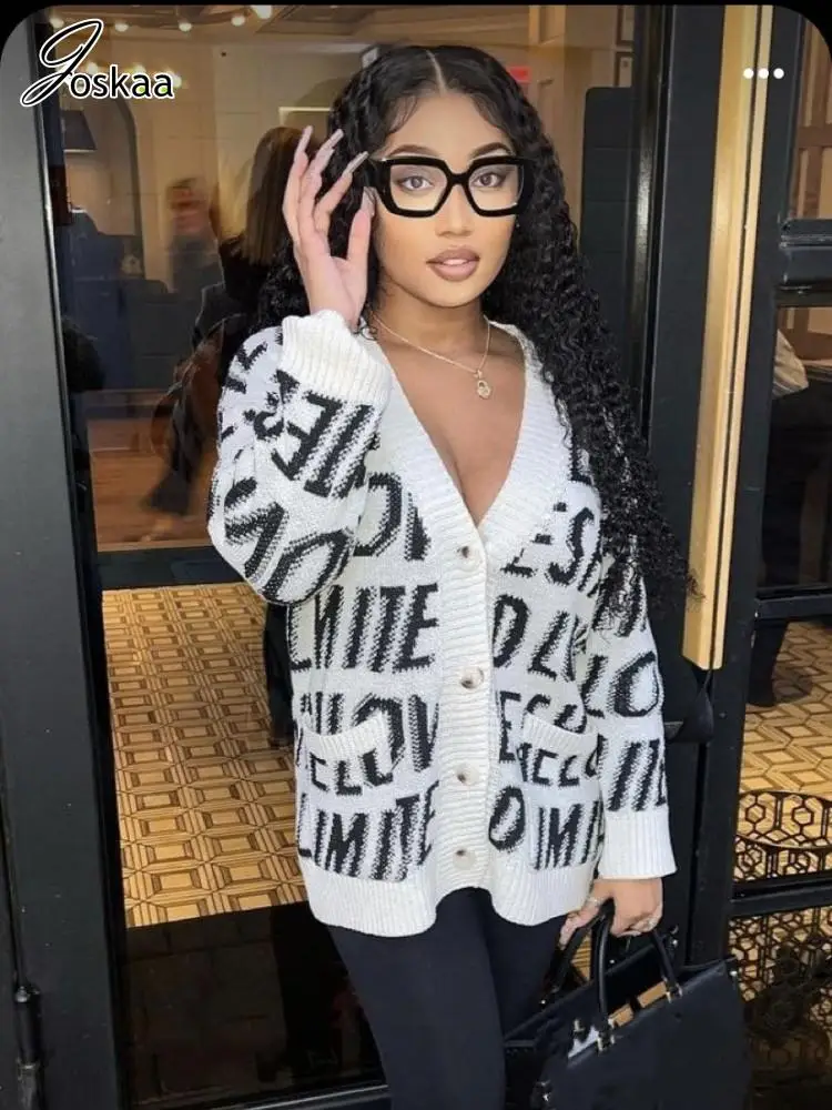 

Женский вязаный кардиган Joskaa, однобортный свитер с v-образным вырезом и длинным рукавом, осенняя верхняя одежда 2023
