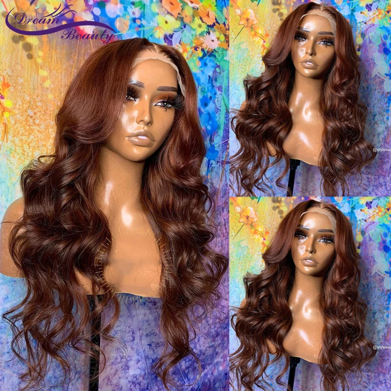 

Chestnut Brown 13x4 Lace Front Human Hair Wigs 180% Transparent Lace Frontal Wig For Women Colored Brown Brazilian Remy Hair