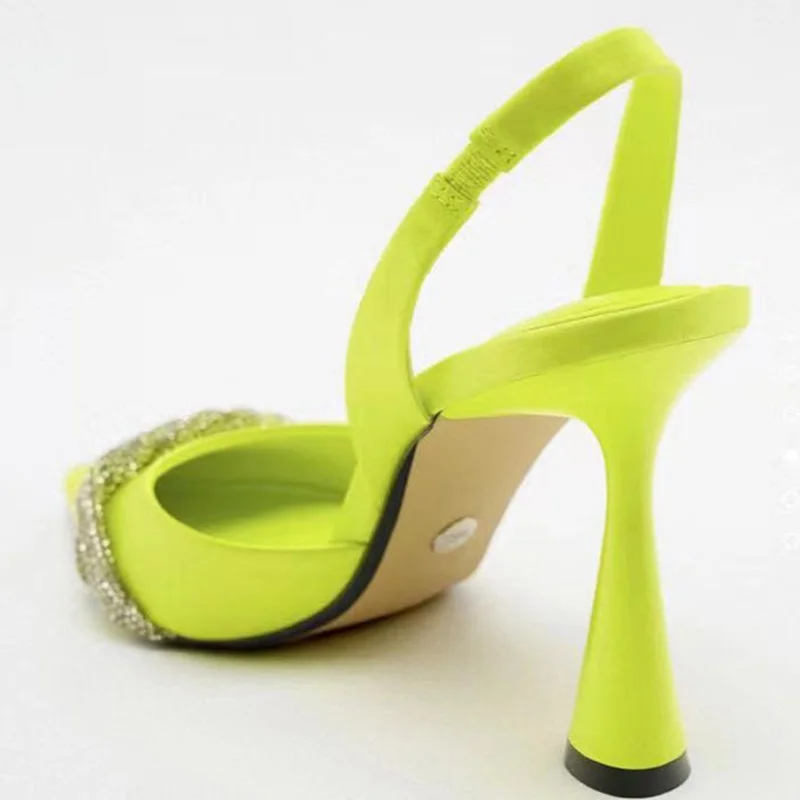 TRAF Women Rhinestone Heels Pumps Summer 2022 Elegant Pointe High Heels Sandals Luxury Brand Woman Heel Slingback Lady Shoes