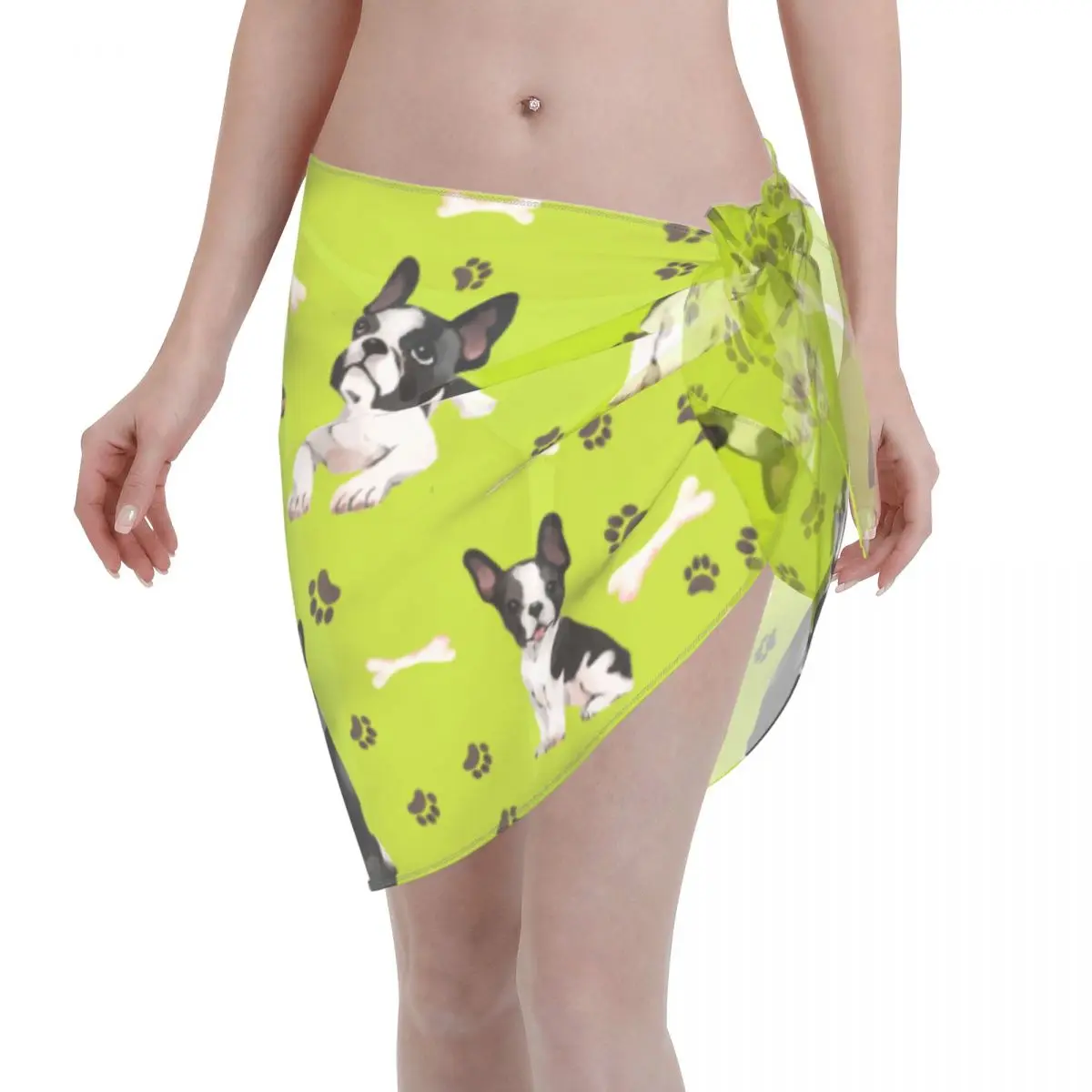 

Women Chiffon Swimwear Pareo Cute Boston Terrier Dog Cover Up Wrap Sarong Skirts Casual Beachwear Swimsuits Bikini Cover Ups