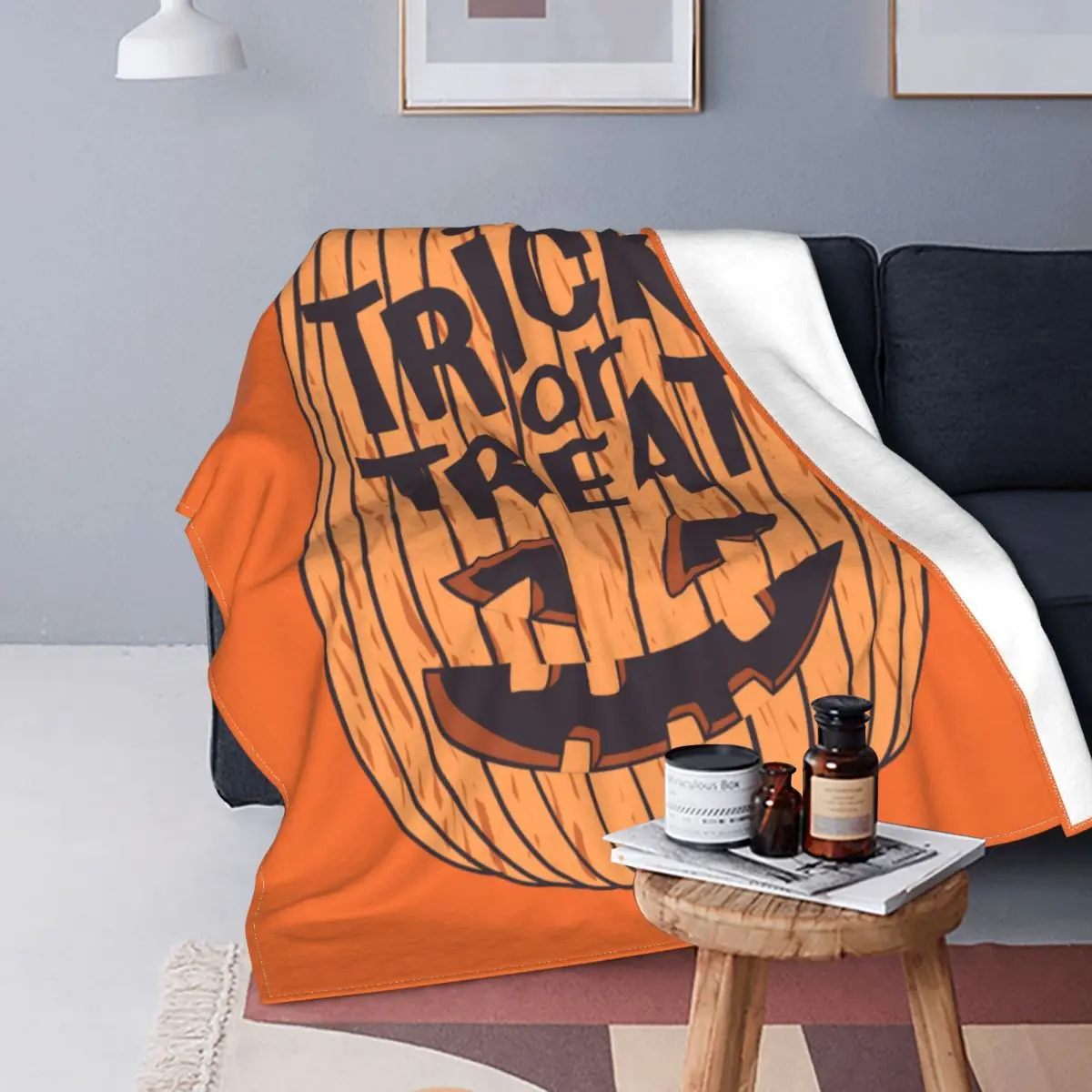 

Happy Halloween Blanket Fleece Jack Pumpkin Trick or Treat Soft Throw Blanket for Car Sofa Couch Bedspread 09