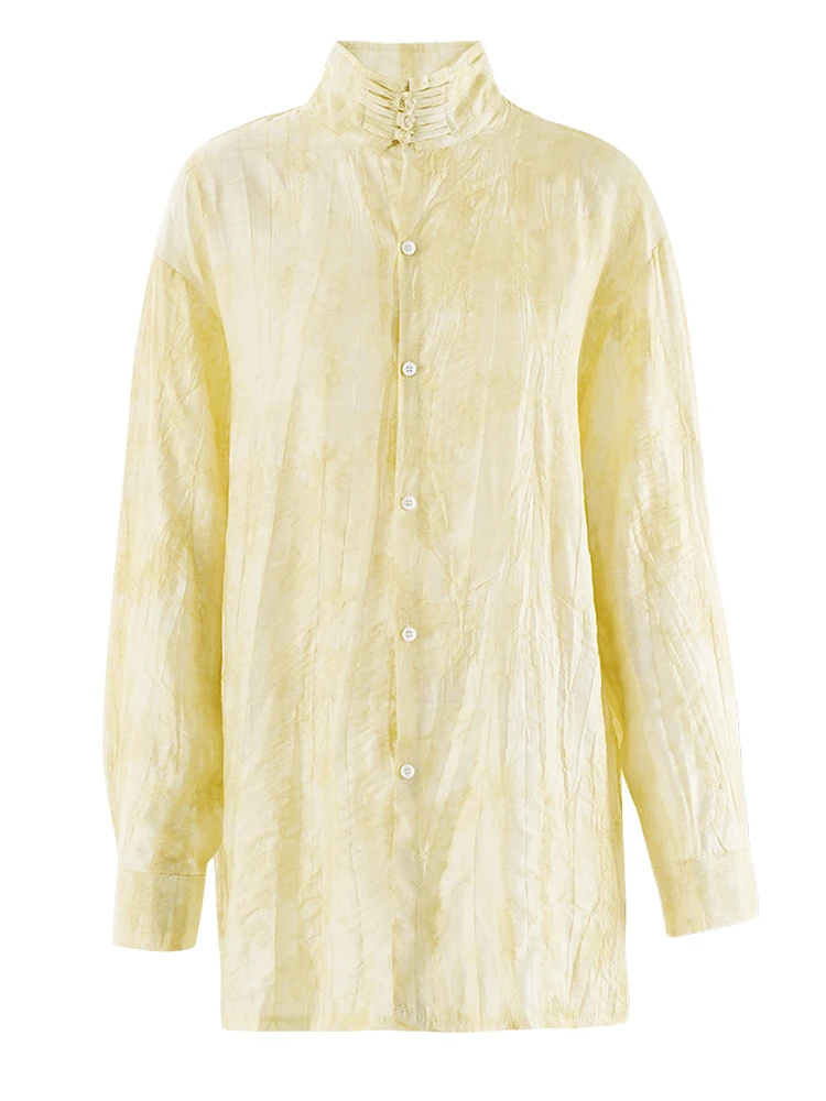 [EAM] Женская серая тонкая винтажная блузка большого размера с пряжкой новая