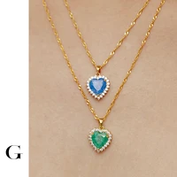ghidbk vintage red green blue large zircon heart pendant necklaces dainty gold color water wave chain crystal necklaces female