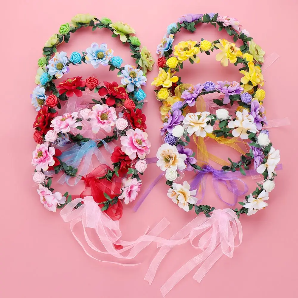 Повязки на голову с цветами и листьями регулируемой лентой корона цветком розы