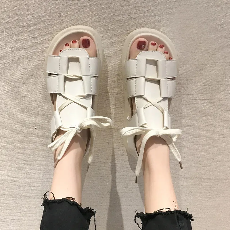 

Harajuku Ulzzang Summer Platform Fisherman Sandals Women Fashion Beach Designer Shoes 2022 Roman Gothic Punk Black White Flats