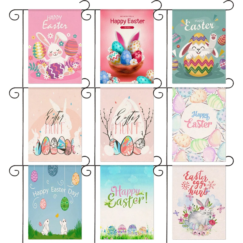 

New WZH Happy Easter Garden Flag 30*45CM（11.81IN*17.71IN） Vertical Spring Summer Rabbit Banner For Outdoor