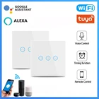 Умный выключатель для штор Tuya Smart Life с европейской вилкой, сенсорный настенный выключатель со стеклянной панелью, беспроводной дистанционный таймер, совместимый с Alexa Google Home