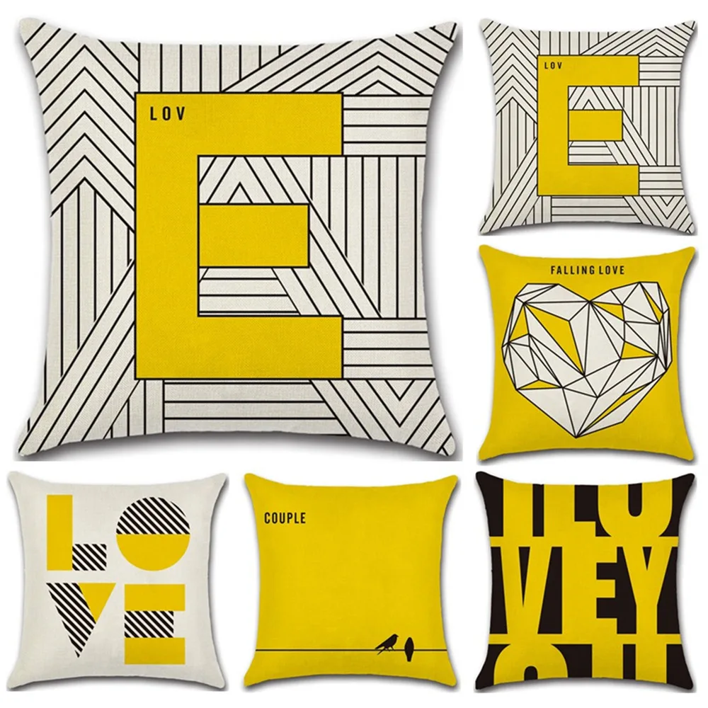 

Cushion Cover Cotton Linen Yellow Letter Love Letter Pillowcase Living Room Decoration Kawaii Room Decoration Cushion Cover DIY