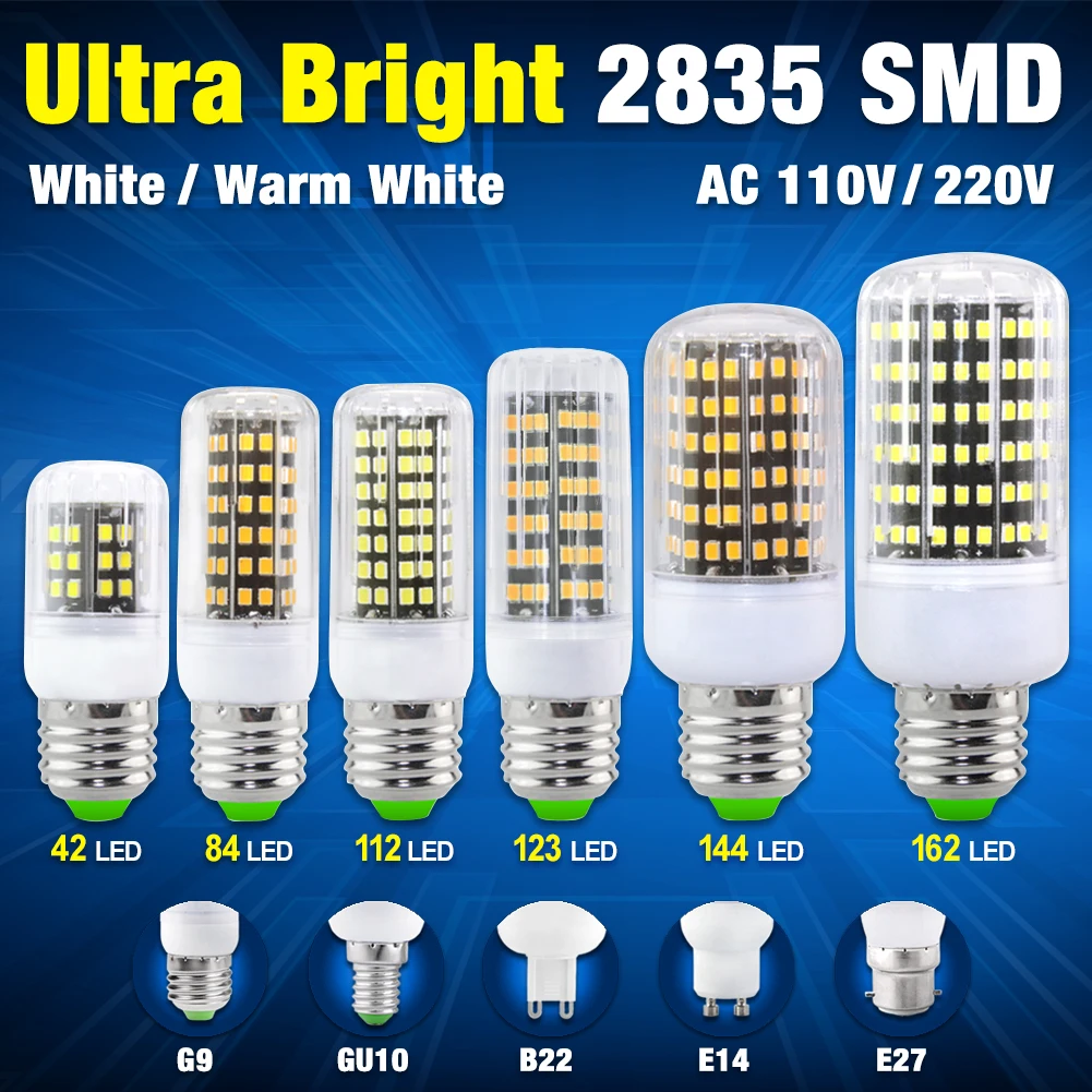 

220V E27 B22 E14 GU10 G9 High Bright 2835 LED Bulb Light Corn Lamp+Louver 5w 9w 11w 15w 20w Power-saving Light Cool Warm White