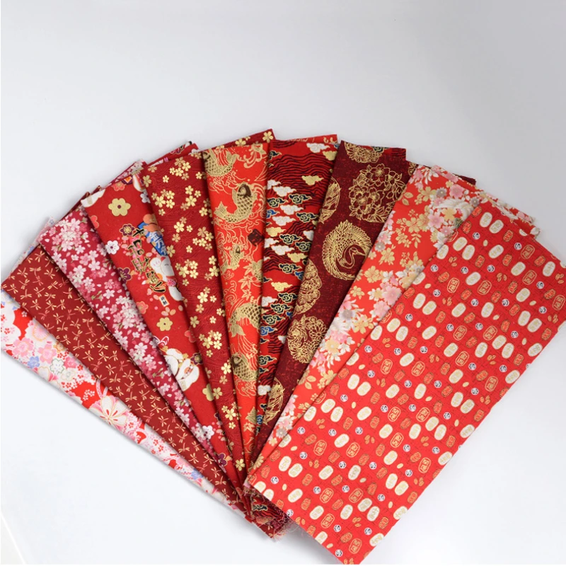 Бордовая Красная хлопчатобумажная ткань позолота сделай сам китайское кимоно