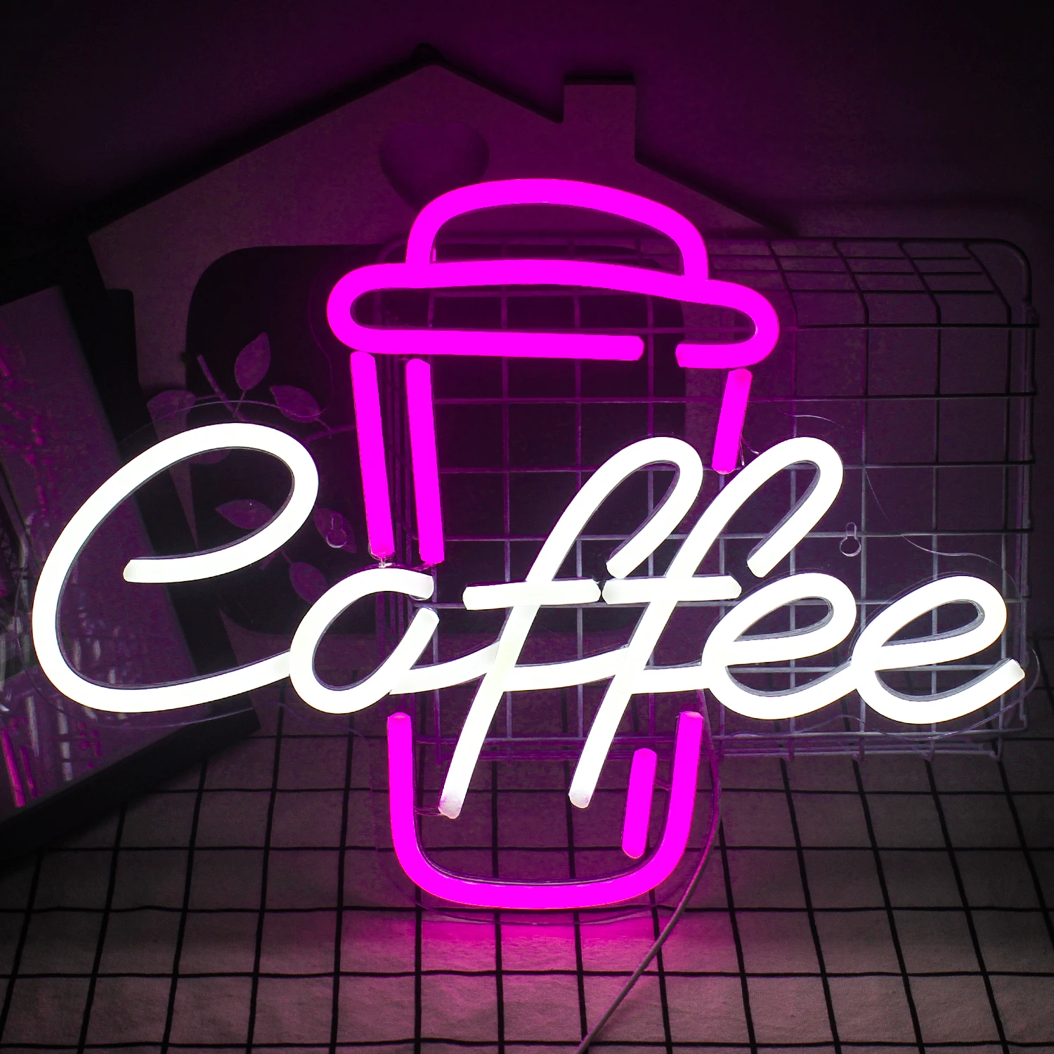 Wanxing  Neon Light Coffee Cup Luminous LED Sign Party Wedding Shop Birthday Reunion Room Mural Personality Wall Decoration