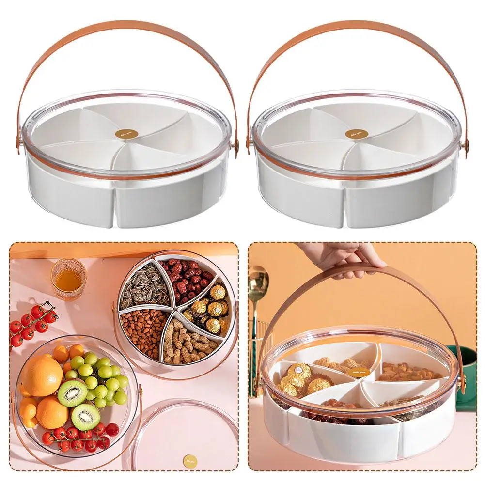 

1/2PCS Divided Snackle Box Charcuterie Container For Snacks Round Multi-lattice Fruit Trays Serving Party Dishes With Lids Y4E0