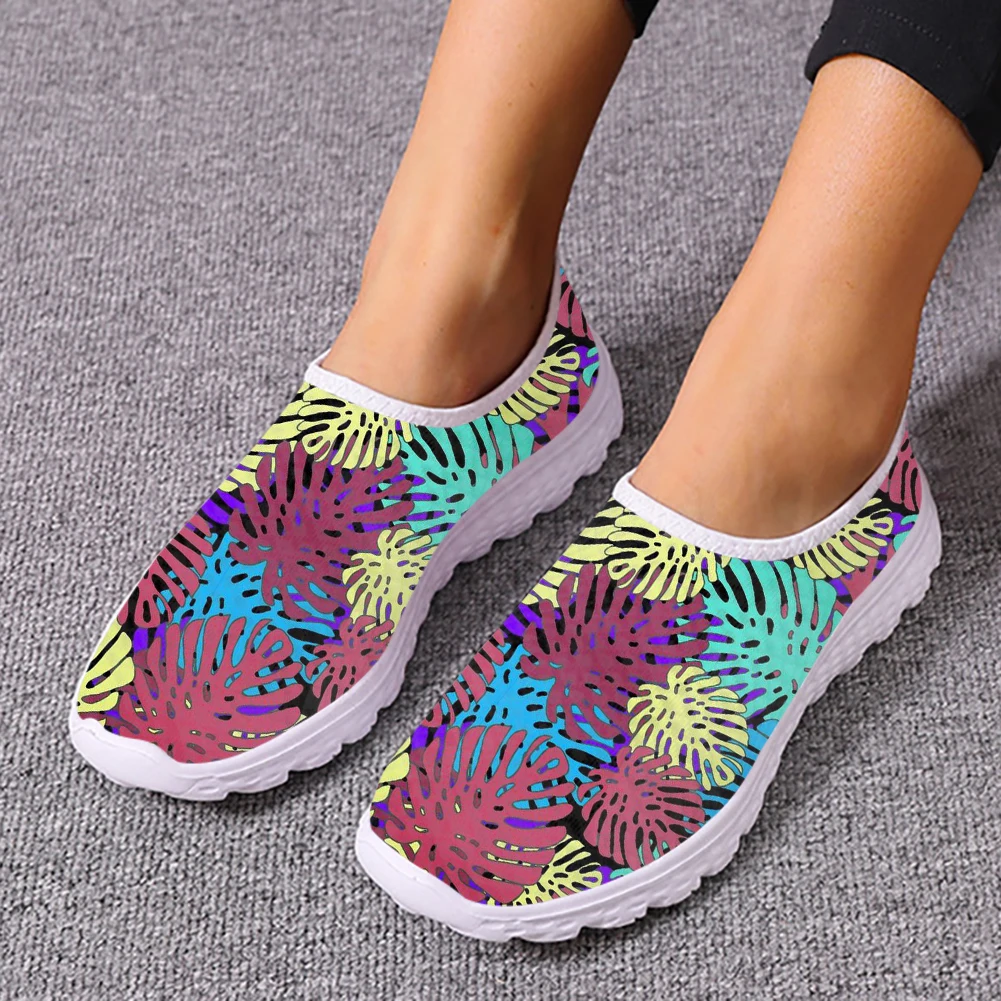 

Polynesian Tropical Plant Print Ladies Spring Autumn Round Toe Mesh Shock Absorbing Running Shoes Cozy Breathable Soft Sneakers