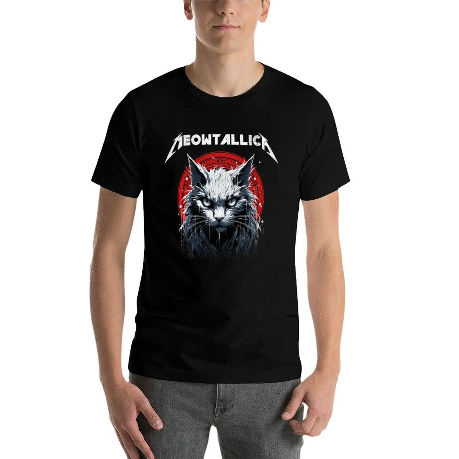 Фото Футболка Meowtallica - Death Metal Cat - Rock cat, повседневная праздничная футболка с короткими рукавами №4