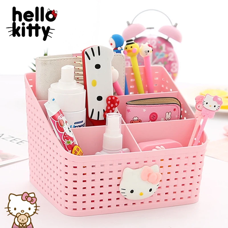 Настольный ящик для хранения Hello Kitty, креативная корзина для хранения косметики, макияжа, ювелирных изделий, органайзер, коробка, аниме, офисный держатель для хранения, подарки