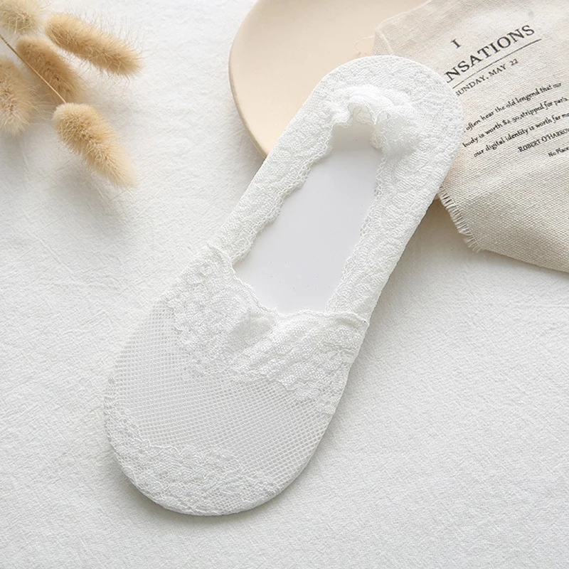 5 pairs/lot Summer Ultrathin Lace Flower Sock Slippers for Women Girls Cotton Silicone Non-slip Invisible Lady Boat Socks Female