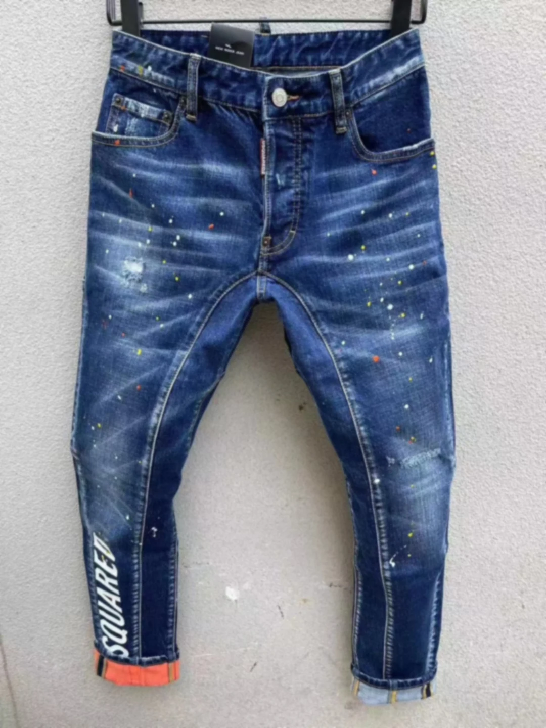 2023 Autumn New Denim Pants Men's d2 Jeans Water Wash Casual Slim Fit Fit Small Feet Hot Drill Burnt Hole Patch