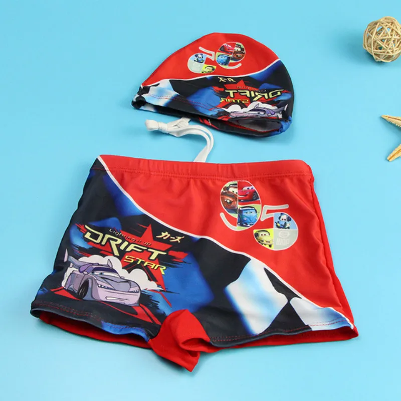 Baby Boy Swimwear Pants Cap Set Kid Swimsuit Summer Shorts Cartoon Spiderman Pixar Cars Captain America Children Swimming Trunks