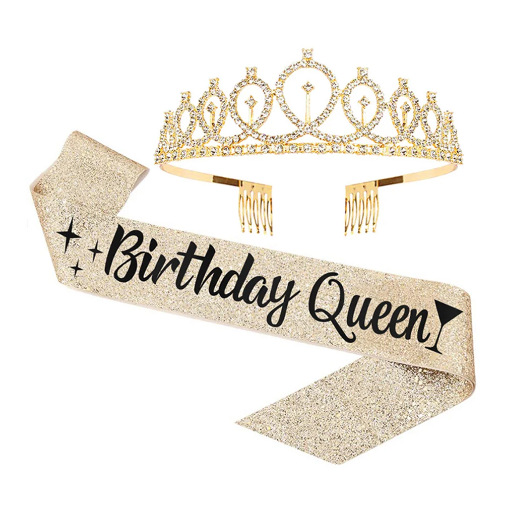 

1 Set Birthday Crown Durable Good Birthday Crown Decorative Etiquette Belt Female Party Sash