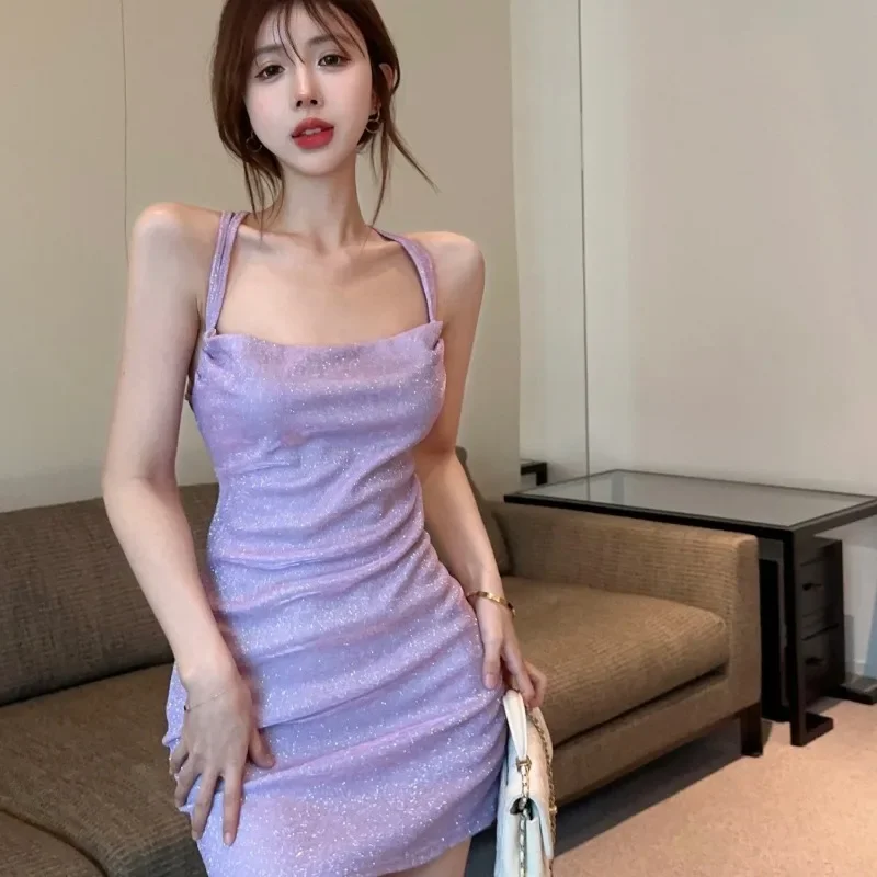 Платье с открытой спиной женское клубное платье лямкой на шее милое