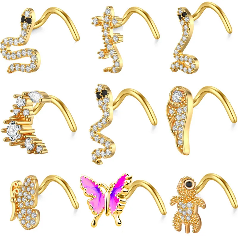 

Surgical Steel Nose Stud Ring for Women Girls Moon Heart Star Pink Zircon Screw S-L-Shape Nose Studs Body Piercing Jewelry