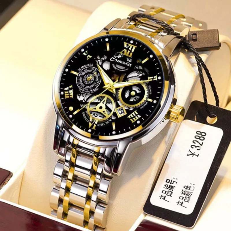 Hollow Out Men's Watch Waterproof Glow Calendar Quartz Fully Automatic Mechanical Watch  Business Gift for Husband or Boyfriend