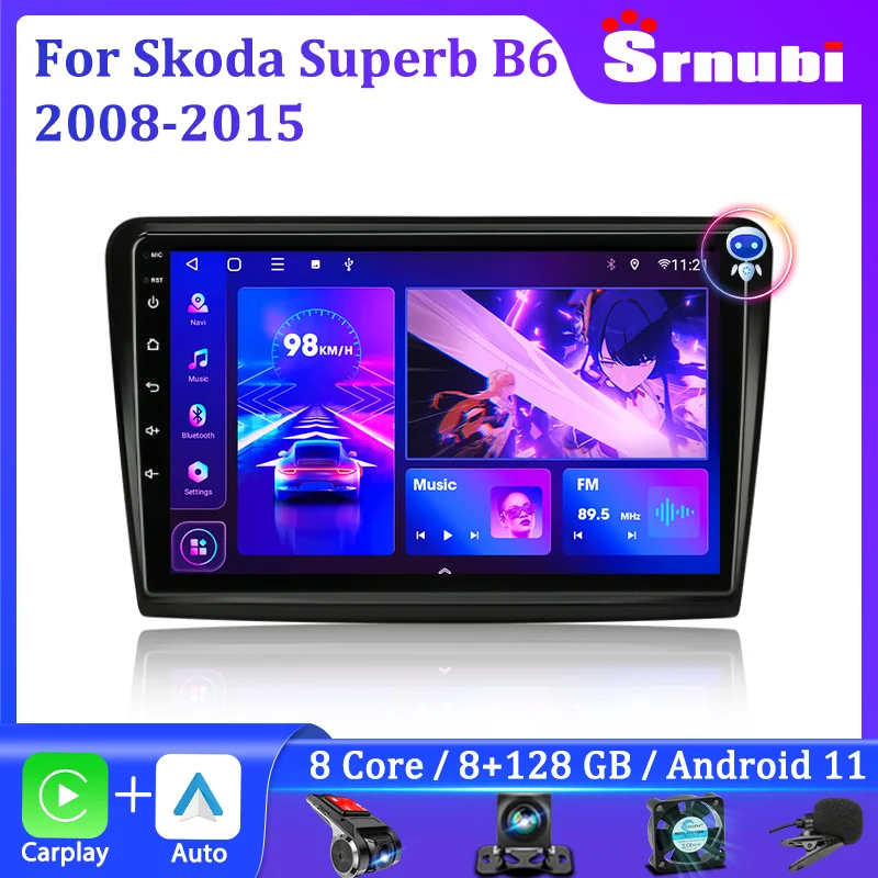 

Автомагнитола Srnubi 2 Din, Android 11, мультимедийный видеоплеер для Skoda Superb 2 B6 2008-2015, навигация GPS, головное устройство Carplay RDS