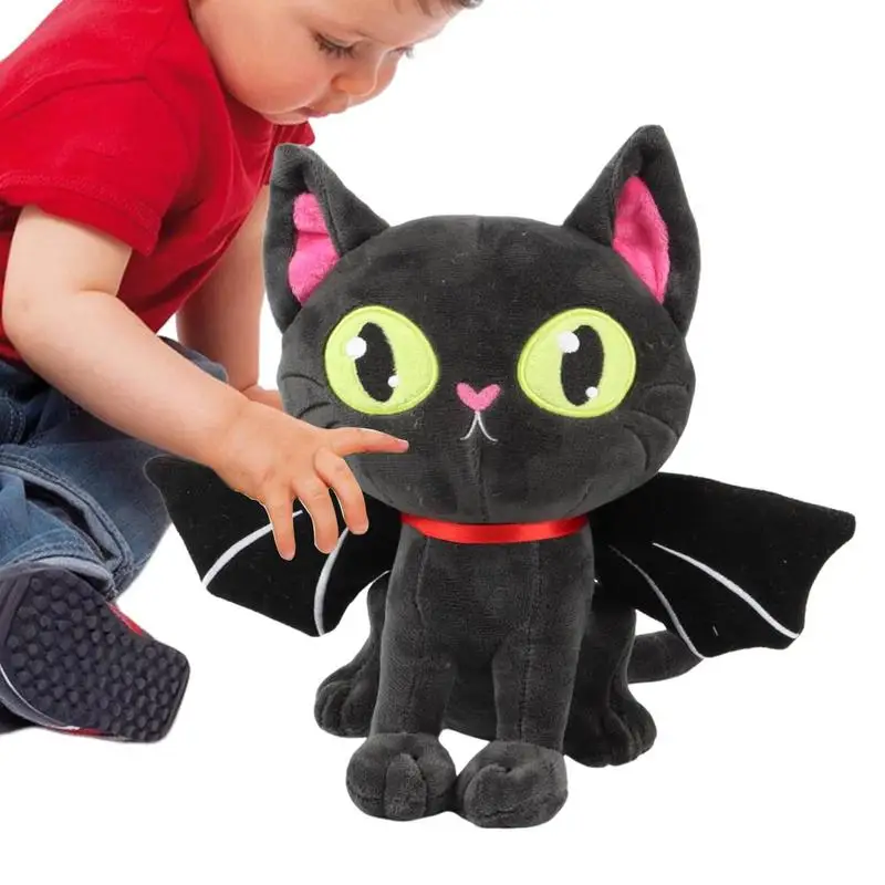 

Симпатичная плюшевая кошка на Хэллоуин 11,02 дюйма, черная плюшевая подушка в виде кошки с крыльями летучая мышь, плюшевая игрушка, мягкие игрушки-животные, День святого Валентина
