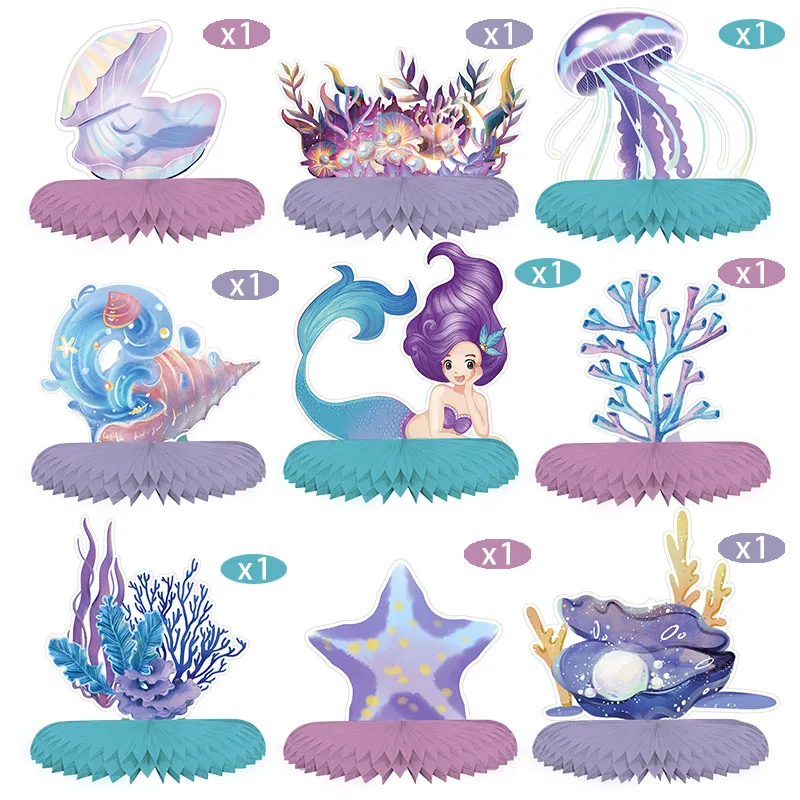 9 шт. в наборе бумажный веер стиле русалки с сотовыми шариками украшение для стола